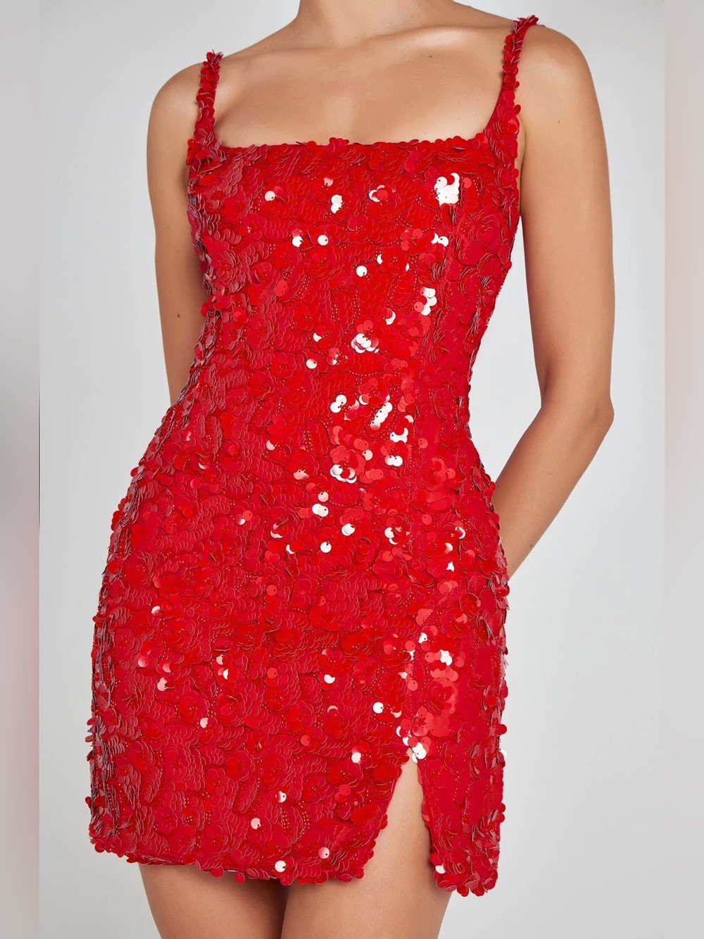 Nadine Merabi Karlie 3D Sequin Mini Dress Red Small NWOT